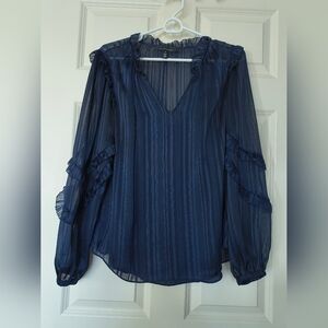 White House Black Market Two Piece Sheer Blue Ruffle Blouse